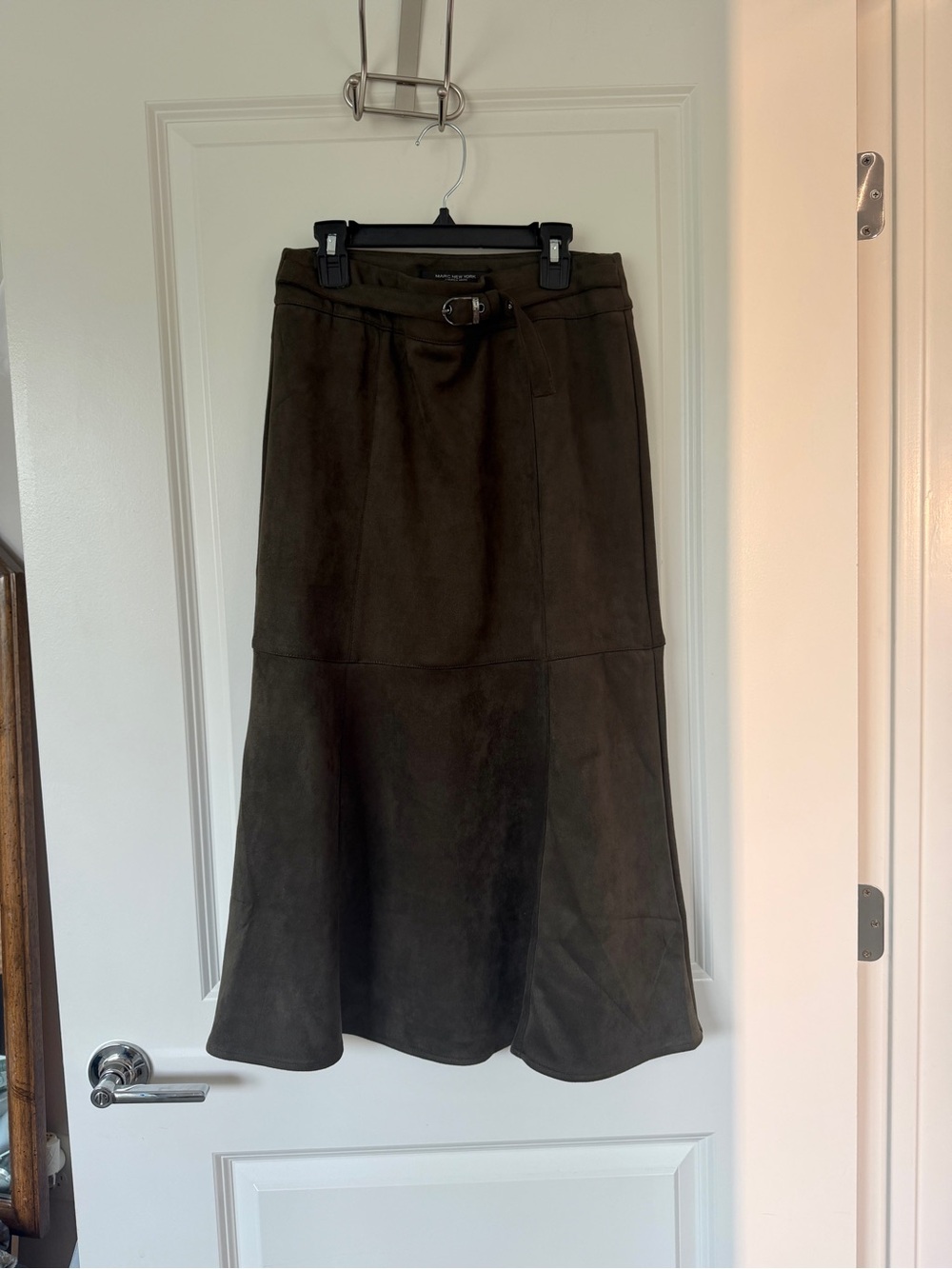 Marc New York Andrew Marc dark brown/olive Faux Suede Maxi Skirt Women Sz XS